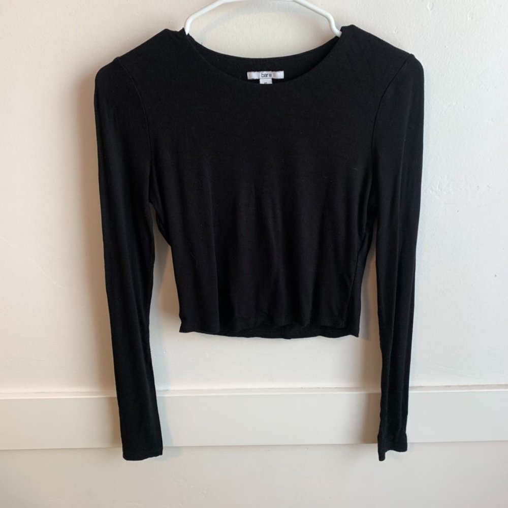 Bar III Black Cropped Long Sleeve Shirt - Picture 1 of 5